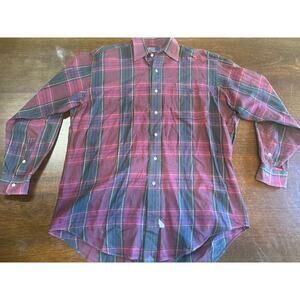 Ralph Lauren Plaid Button Dress Shirt Men Medium Academia Wedding Easter Church